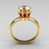 Modern Antique 22K Yellow Gold Marquise Red Rubies 1.0 CT Round Zirconia Solitaire Ring R90-22KYGCZEM-2