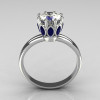 Modern Antique 950 Platinum Marquise Blue Sapphire 1.0 CT Round Zirconia Solitaire Ring R90-PLATCZBS-2