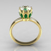 Modern Antique 10K Yellow Gold Marquise Emerald 1.0 CT Round Zirconia Solitaire Ring R90-10KYGCZEM-2