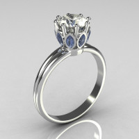 Modern Antique 950 Platinum Marquise Blue Topaz 1.0 CT Round Zirconia Solitaire Ring R90-PLATCZBT-1