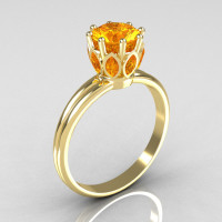Classic 10K Yellow Gold Marquise and Round Yellow Sapphire Stone Solitaire Ring R90-10KWGYS-1