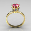 Modern Vintage 18K Yellow Gold Round and Marquise Blue and Rose Topaz Solitaire Ring R90-18KYGBRT-2