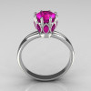 Classic 10K White Gold Marquise and Round Pink Sapphire Solitaire Ring R90-10KWGPS-2