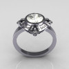 Classic 14K White Gold 1.0 Carat Round Zirconia Pave Diamond Engagement Ring R93-14WGDCZ-3