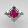 Classic 14K White Gold 1.0 Carat Round Pink Sapphire Pave Diamond Engagement Ring R93-14WGDPS-3