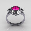 Classic 14K White Gold 1.0 Carat Round Pink Sapphire Pave Diamond Engagement Ring R93-14WGDPS-2