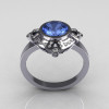 Classic 10K White Gold 1.0 Carat Round Blue Topaz Pave Diamond Engagement Ring R93-10WGDBT-3