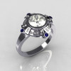 Modern Edwardian 950 Platinum 1.0 Carat Round Zirconia Pave Diamond Blue Sapphire Engagement Ring R93-PLATDBSCZ-2
