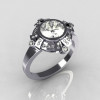 Classic 14K White Gold 1.0 Carat Round Zirconia Pave Diamond Engagement Ring R93-14WGDCZ-2