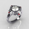 Modern Edwardian 950 Platinum 1.0 Carat Round Zirconia Pave Diamond Red Garnet Engagement Ring R93-PLATDRRCZ-2