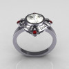 Modern Edwardian 950 Platinum 1.0 Carat Round Zirconia Pave Diamond Red Garnet Engagement Ring R93-PLATDRRCZ-3