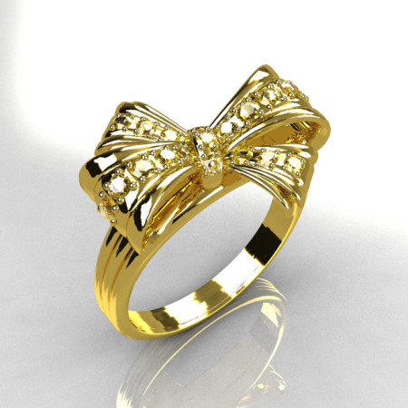 Classic Style 10 Karat Yellow Gold Pave Diamond Ribbon Ring R92-10KYGD-1