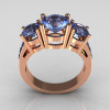 Contemporary 10K Rose Gold Three Stone 2.25 Carat Total Round Blue Topaz Bridal Ring R94-10RGDBT-2