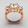 Contemporary 14K Rose Gold Three Stone 2.25 Carat Total Round Zirconia Accent Diamond Bridal Ring R94-14RGDCZ-2