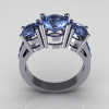Contemporary 14K White Gold Three Stone 2.25 Carat Total Round Blue Topaz Bridal Ring R94-14WGBT-2