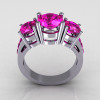 Modern 10K White Gold Three Stone 2.25 Carat Total Round Pink Sapphire Bridal Ring R94-10KWGPS-2