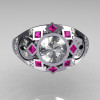 Modern Edwardian 950 Platinum 1.0 Carat Round Diamond Pink Sapphire Ring Y258-PLATDPS-2