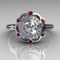 Classic 950 Platinum 0.50 Carat Round SI-2 G-I Diamond Red Garnet Engagement Ring R70-PLATGDRR-1