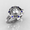 Classic 14k White 0.50 Carat Round SI-2 G-I Diamond Blue Sapphire Engagement Ring R70-14WGDBS-2
