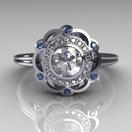 Classic 950 Platinum 0.50 Carat Round SI-2 G-I Diamond Blue Topaz Engagement Ring R70-PLATGDBT-1