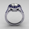 Classic Brilliant Style 14K White Gold 1.0 Carat Round CZ Accent Sapphire Bead-Set Border Engagement Ring R42-14KWGBSCZ-2