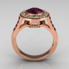 Classic Brilliant Style 14K Pink Gold 1.0 Carat Round Amethyst Diamond Bead-Set Border Engagement Ring R42-14KPGDAMM-3