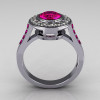 Classic Brilliant Style 10K White Gold 1.0 Carat Round Pink Sapphire Diamond Bead-Set Border Engagement Ring R42-10KWGDPSS-2
