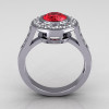 Classic Brilliant Style 950 Platinum 1.0 Carat Round Ruby Accent Diamond Bead-Set Border Engagement Ring R42-PLATDR-2