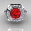 Classic Legacy Style 10K White Gold 2.0 Carat Cushion Cut Ruby Accent Diamond Engagement Ring R60-10KWGDR-3