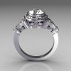 Modern Victorian 18K White Gold .58 ctw Diamond 2.0CT Oval Zirconia Bridal Ring R58-18KWGDCZ-3