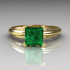 Modern Italian 14K Yellow Gold 1.0 Carat Princess Cut Emerald Solitaire Ring R98-14KYGEM-3
