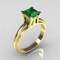 Modern Italian 14K Yellow Gold 1.0 Carat Princess Cut Emerald Solitaire Ring R98-14KYGEM-1