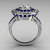 Modern Classic 18K White Gold 1.0 Carat Round CZ Blue Sapphire Diamond Bead-Set Engagement Ring R100-18KWGCZDBSS-3