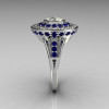 Modern Classic 18K White Gold 1.0 Carat Round CZ Blue Sapphire Diamond Bead-Set Engagement Ring R100-18KWGCZDBSS-4