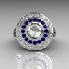 Modern Classic 18K White Gold 1.0 Carat Round CZ Blue Sapphire Diamond Bead-Set Engagement Ring R100-18KWGCZDBSS-2