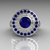 Modern Classic 18K White Gold 1.0 Carat Round Blue Sapphire Diamond Bead-Set Engagement Ring R100-18KWGDBSS-2