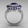 Modern Classic 18K White Gold 1.0 Carat Round Blue Sapphire Diamond Bead-Set Engagement Ring R100-18KWGDBSS-3