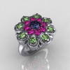 Modern Edwardian 14K White Gold Alexandrite Pink and Green Sapphire Cocktail Flower Ring R101-14KWGALPSGS-2