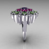 Modern Edwardian 14K White Gold Alexandrite Pink and Green Sapphire Cocktail Flower Ring R101-14KWGALPSGS-4