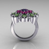 Modern Edwardian 14K White Gold Alexandrite Pink and Green Sapphire Cocktail Flower Ring R101-14KWGALPSGS-3