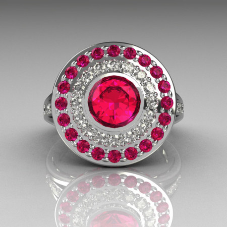 Classic 18K White Gold 1.0 Carat Round Pink Sapphire Diamond Bead-Set Engagement Ring R100-18KWGDPSS-1