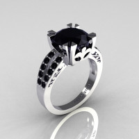 Modern Vintage 14K White Gold 3.0 Carat Black Diamond Solitaire Ring R102-14KWGBDD-1