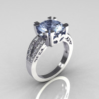 Modern Vintage 950 Platinum 3.0 Carat Blue Topaz Diamond Solitaire Ring R102-PLATDBT-1