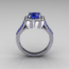 Classic 2011 Trend 10K White Gold 1.0 Carat Blue Sapphire Diamond Celebrity Fashion Engagement Ring R104-10KWGDBS-3