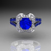 Classic 2011 Trend 14K White Gold 1.0 Carat Blue and White Diamond Celebrity Fashion Engagement Ring R104-14KWGDBD-2
