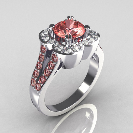 Classic 10K White Gold 1.0 Carat Morganite Diamond Celebrity Fashion Engagement Ring R104-10KWGDMO-1