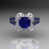 Classic 2011 Trend 10K White Gold 1.0 Carat Blue Sapphire Diamond Celebrity Fashion Engagement Ring R104-10KWGDBS-4