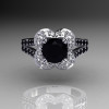 Classic 950 Platinum 1.0 Carat Black and White Diamond Celebrity Fashion Engagement Ring R104-PLATDBL-2
