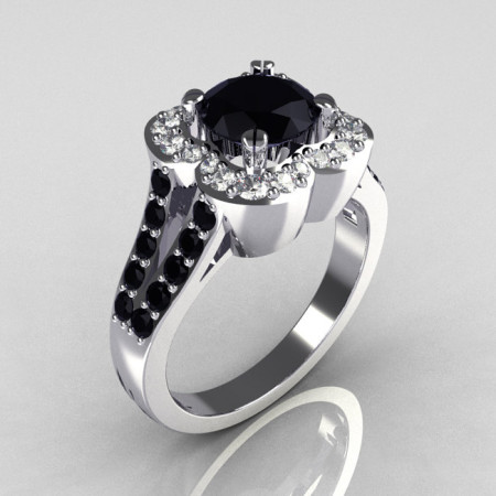 Classic 950 Platinum 1.0 Carat Black and White Diamond Celebrity Fashion Engagement Ring R104-PLATDBL-1