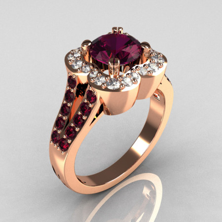 Classic 2011 Trend 18K Pink Gold 1.0 Carat Amethyst Diamond Celebrity Fashion Engagement Ring R104-18KPGDAM-1